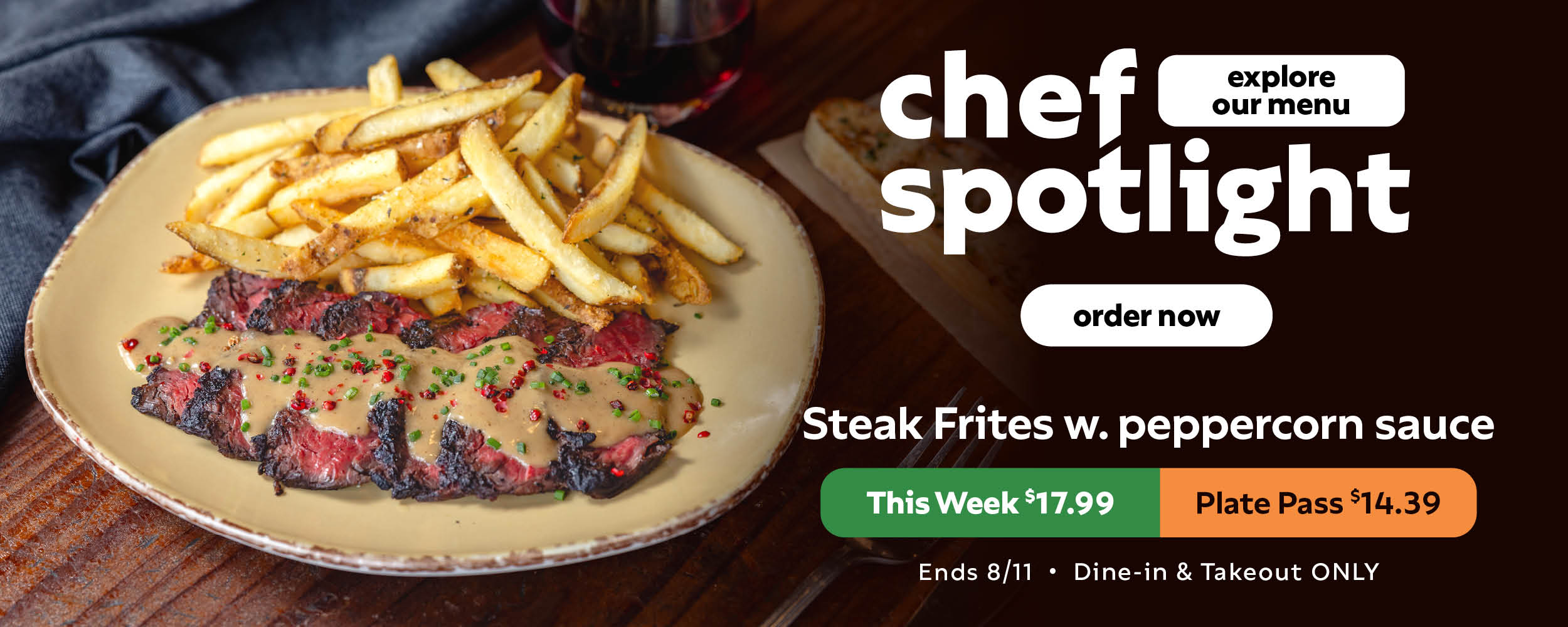 Steak Frites with Peppercorn Sauce