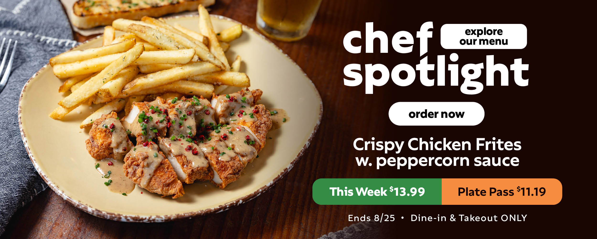 Crispy Chicken Frites with Peppercorn Sauce