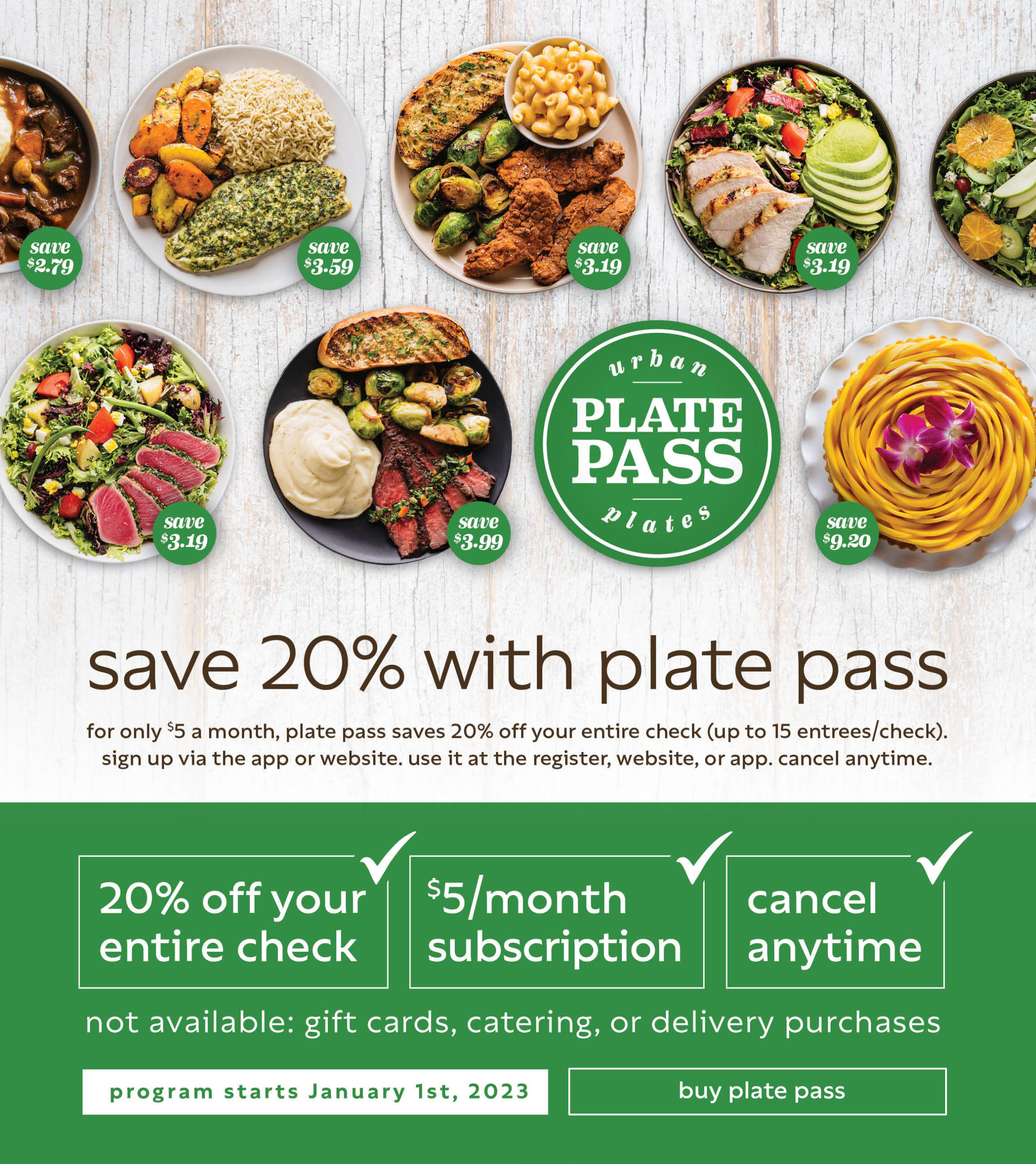 Save 20% with plate pass